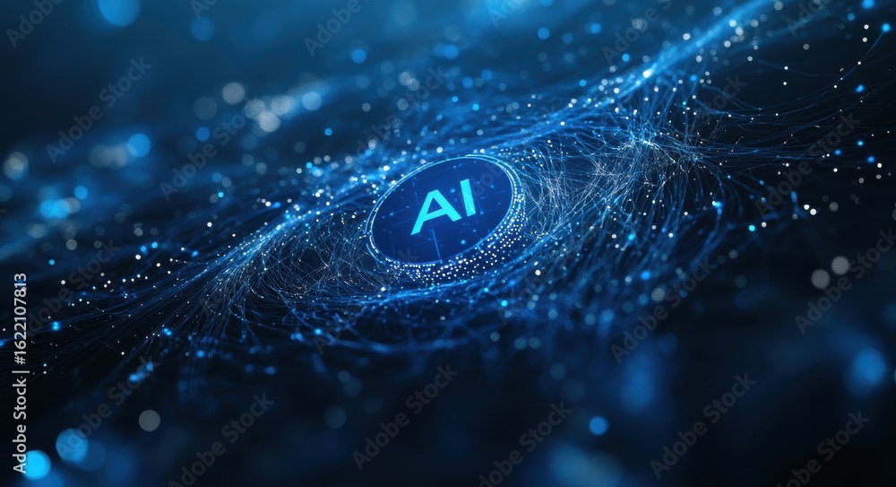 Poster blue digital ai matrix with network connections in futuristic design
