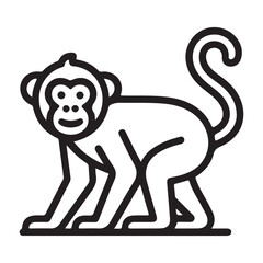 Cute Cartoon Monkey Standing Silhouette with Curly Tail and Friendly Face