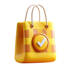 A vibrant shopping bag with a checkmark symbol, representing successful purchases and retail satisfaction.