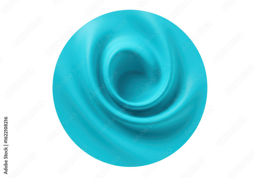 Poster an abstract swirling pattern of vibrant teal liquid forms a circle isolated against a clean transpar