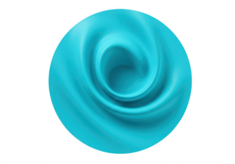 An abstract swirling pattern of vibrant teal liquid forms a circle isolated against a clean transparent background