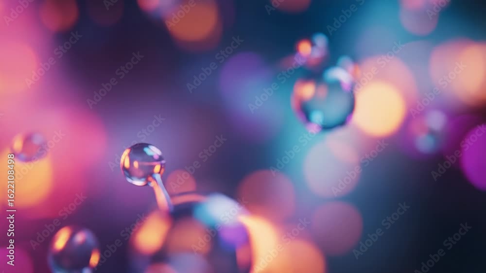 Poster transparent molecules floating in colorful abstract background