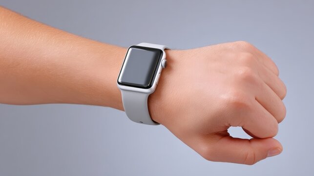 Peer to peer crypto payment, A sleek smartwatch is worn on a person's wrist, showcasing a modern design with a minimalist aesthetic.