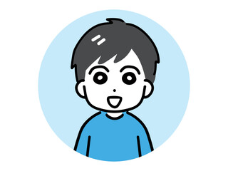 笑顔で正面を向いている若い男性の丸いアイコン(上半身)