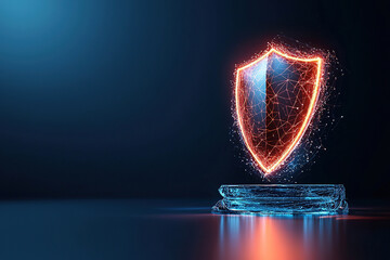 Luminous shield representing cyber defense, visualized with glowing grids and futuristic design, evokes sense of security and protection
