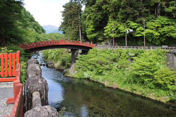 shinkyo bridge and daiya river at a shinto temple in nikko in japan 
