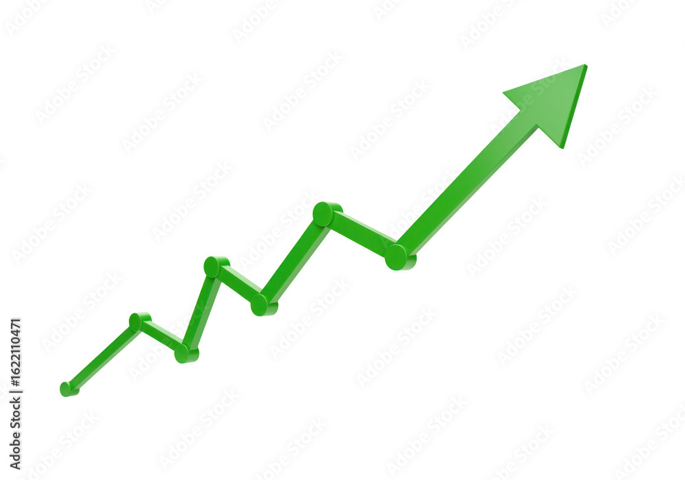 Poster a green upward trending arrow graph on a transparent background symbolizing growth and success in bu