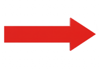 A bold red threedimensional arrow points directly to the right symbolizing forward movement direction and progress isolated on transparent