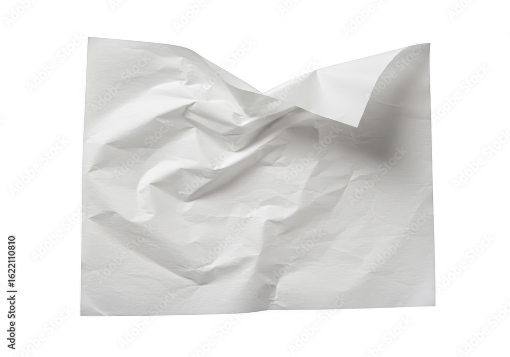 Poster a closeup isolated studio shot of a crumpled white sheet of paper with intricate textures and shadow