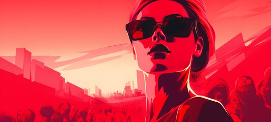 a vector illustration of women supporting women in shades of red and pink, generative AI