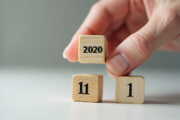 Arranging Wooden Blocks with Numbers to Represent Date 2020 11 01