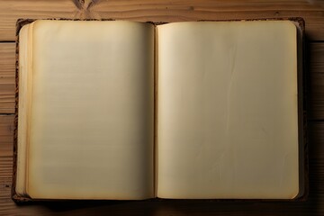 Old book open blank pages, empty yellow paper isolated over white background