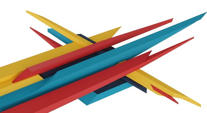 Dynamic Color Geometry: Red, Yellow, Teal 3D Render