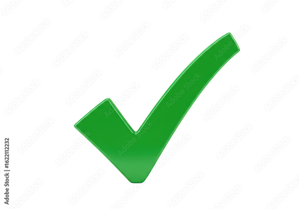 Aufkleber a glossy green checkmark symbol is displayed prominently against a stark transparent background sign