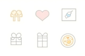 Icon Set Featuring Gifts, Heart, and Food for Various Themes