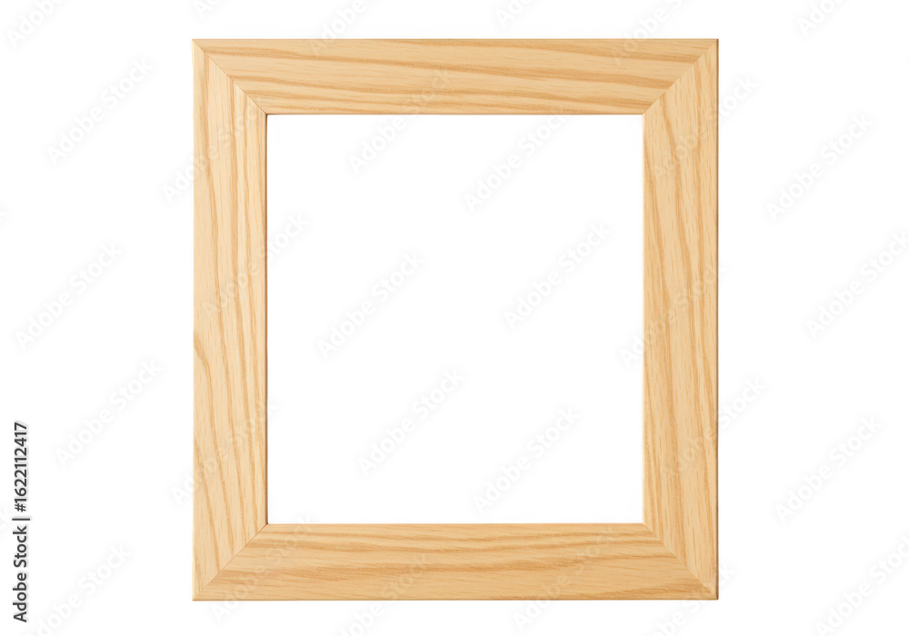 Poster a simple square wooden picture frame with a natural wood grain texture presented empty on a clean tr
