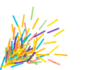 Colorful wooden craft sticks in a dynamic arrangement isolated on white background for creative projects and educational activities