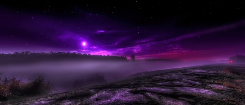 Misty purple twilight landscape