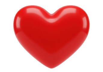 A bright shiny red heart symbol with a smooth glossy surface is presented centrally against a clean transparent background representing love and