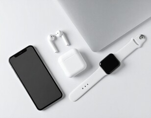 Fototapeta premium Modern Tech – Flat Lay of White Minimalist Smart Devices