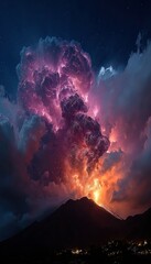 Volcanic eruption at night