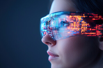 Futuristic glasses display digital data, showcasing technology and innovation. image captures close up of person wearing augmented reality eyewear