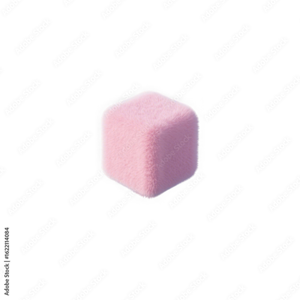 Poster 3d icon of a small, soft, pink, fluffy cube isolated on a transparent background, representing a sim