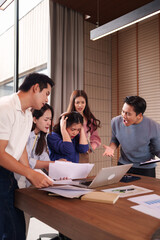 Asian professionals experience intense workplace conflict during business meeting discussing corporate challenges problem solving dispute resolution