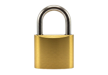 Fototapeta premium A closeup studio shot of a shiny brass padlock with a silver shackle symbolizing security and protection against a transparent background