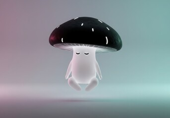 Cute glowing mushroom character with sleepy eyes on a gradient background