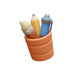 3D Render:  Pencil, Pen, Brush in Holder