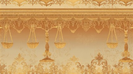 Obraz premium A golden ornate architectural design featuring several hanging scales