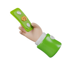 Cartoon Hand Holding Green Money Bill: 3D Render