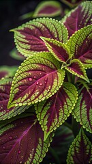 Coleus Plant Macro – Magenta and Lime Leaf Texture