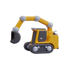 Yellow Cartoon Excavator 3D Render