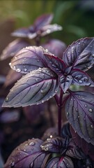 Dark Purple Basil Leaves – Rain-Kissed Culinary Herb