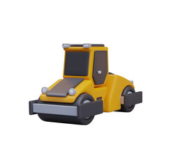Yellow Cartoon Road Roller; 3D Render