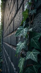 Wet Ivy on Brick Wall – Moody Botanical Texture