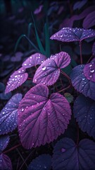 Violet Leaves with Evening Shadows – Dramatic Macro Botanical