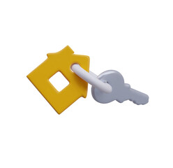 3D Render: Yellow House Key, Modern Minimalist Style