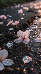 Fallen Cherry Blossom Petals on Wet Soil – Melancholic Macro
