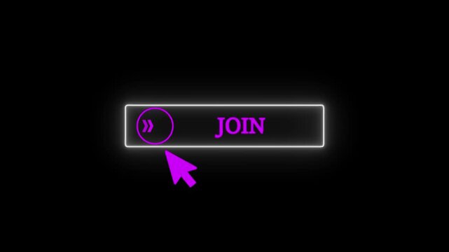 Neon Glow Join Button Clicked by Cursor Arrow on Black Background Abstract Digital Interface Element