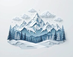 Winter Mountain Landscape in Paper Cut Design. A stunning paper cut illustration of a serene winter mountain scene.