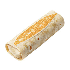 Large, perfectly rolled Mission-Style Burrito with golden-brown toasted tortilla, cylindrical shape, isolated on pristine transparent studio background with no shadows. Culinary perfection commercial