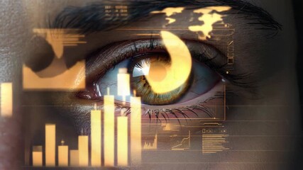 Close-up of human eye with glowing biometric scanning interface and digital yellow data overlay representing futuristic security, AI vision, cyber surveillance, advanced identity authentication tech - Powered by Adobe