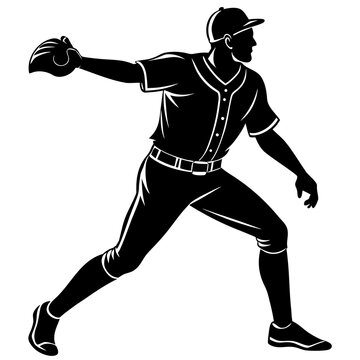 Baseball pitcher throwing black silhouette vector