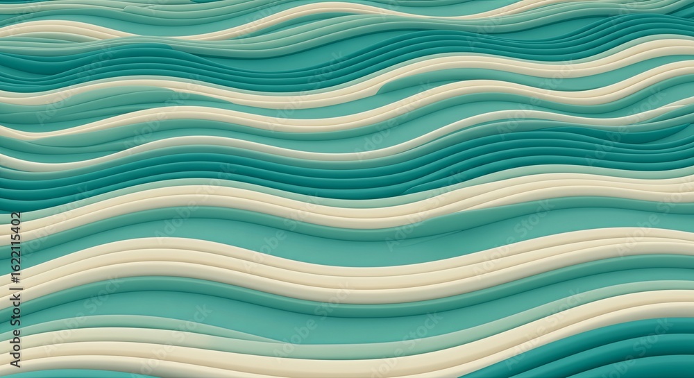 Poster teal and cream abstract wave background design: seamless pattern for modern branding