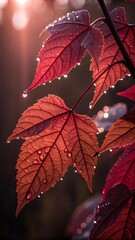 Backlit Crimson Leaves – Translucent Macro Detail