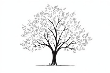 Simple bold line art oak tree clipart, clear black ink vector illustration for kids coloring, hand-drawn style with space for text on white background.