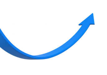 A blue arrow curves upwards symbolizing growth and progress against a clean transparent background